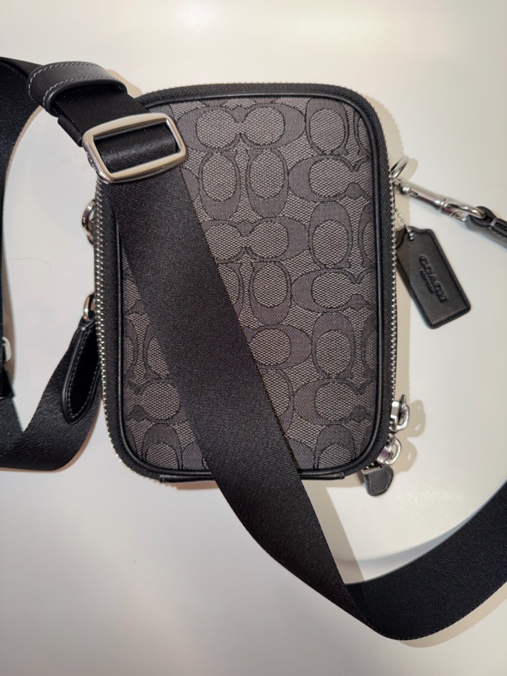 Coach Men's Black Signature Jacquard Crossbody Belt Bag